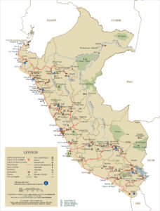 Carte des attractions et destinations touristiques du Pérou.