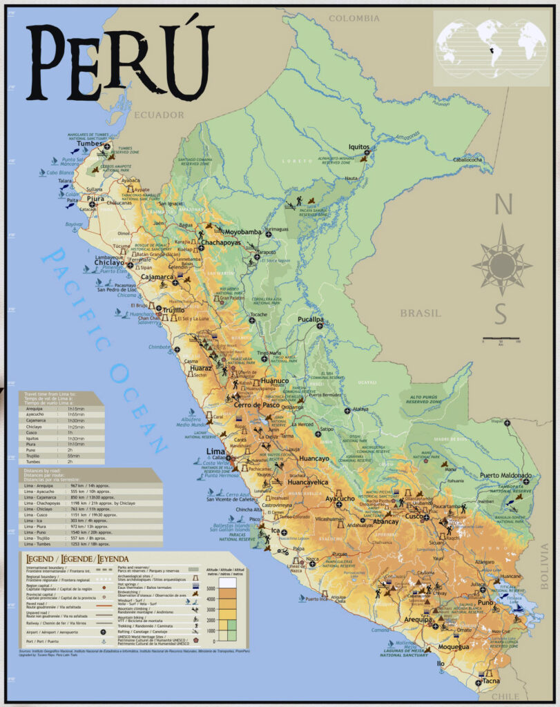Carte touristique du Pérou.