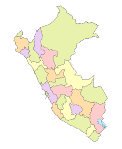 Carte politique vierge colorée du Pérou.