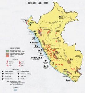 Carte des activités économiques du Pérou en 1970.