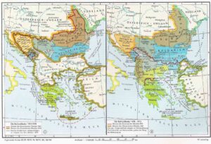 Carte des Balkans de 1815 et 1915.