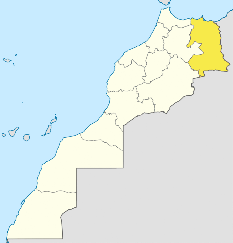 Carte de localisation de la région de l'Oriental au Maroc.