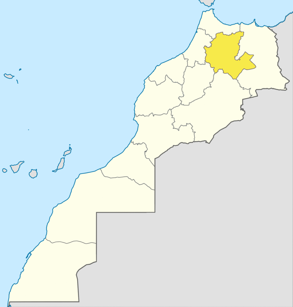 Carte de localisation de la région de Fès-Meknès au Maroc.