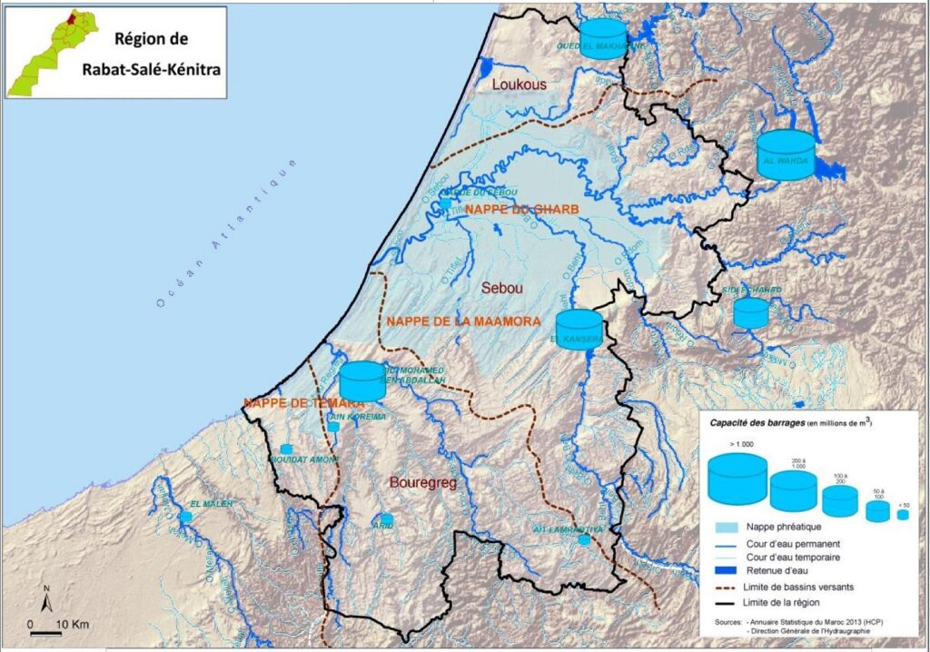 Carte des ressources en eau de Rabat-Salé-Kénitra.
