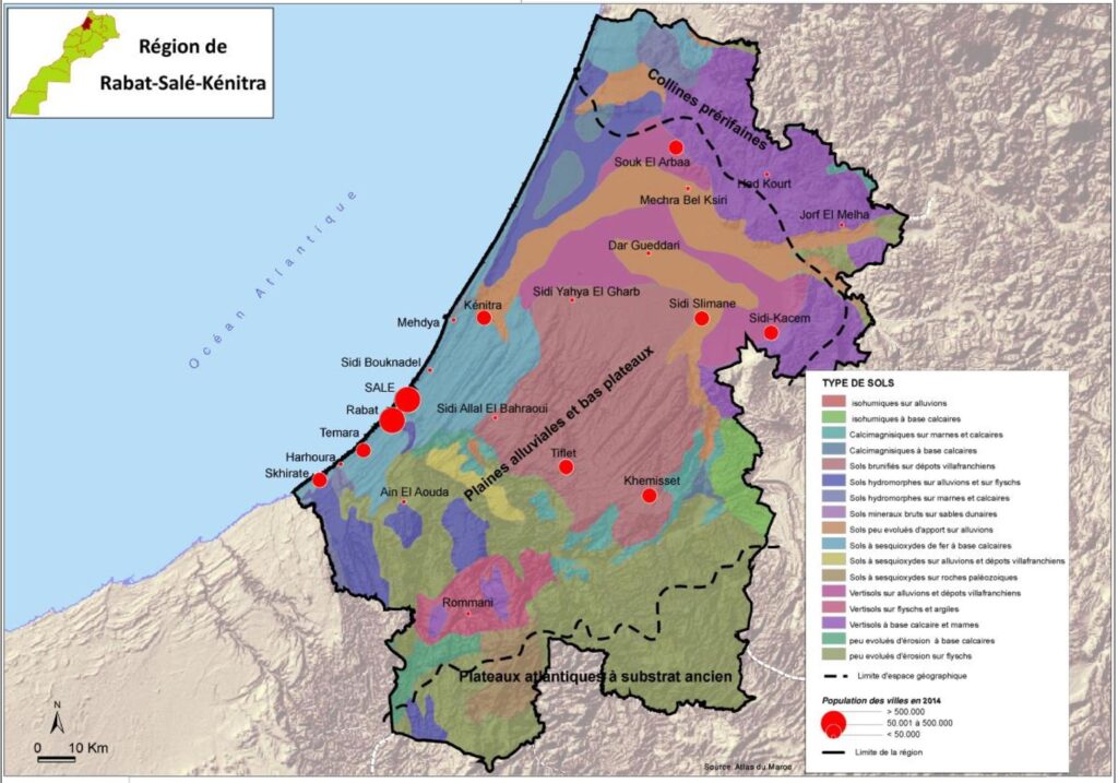 Carte des types de sols de Rabat-Salé-Kénitra.