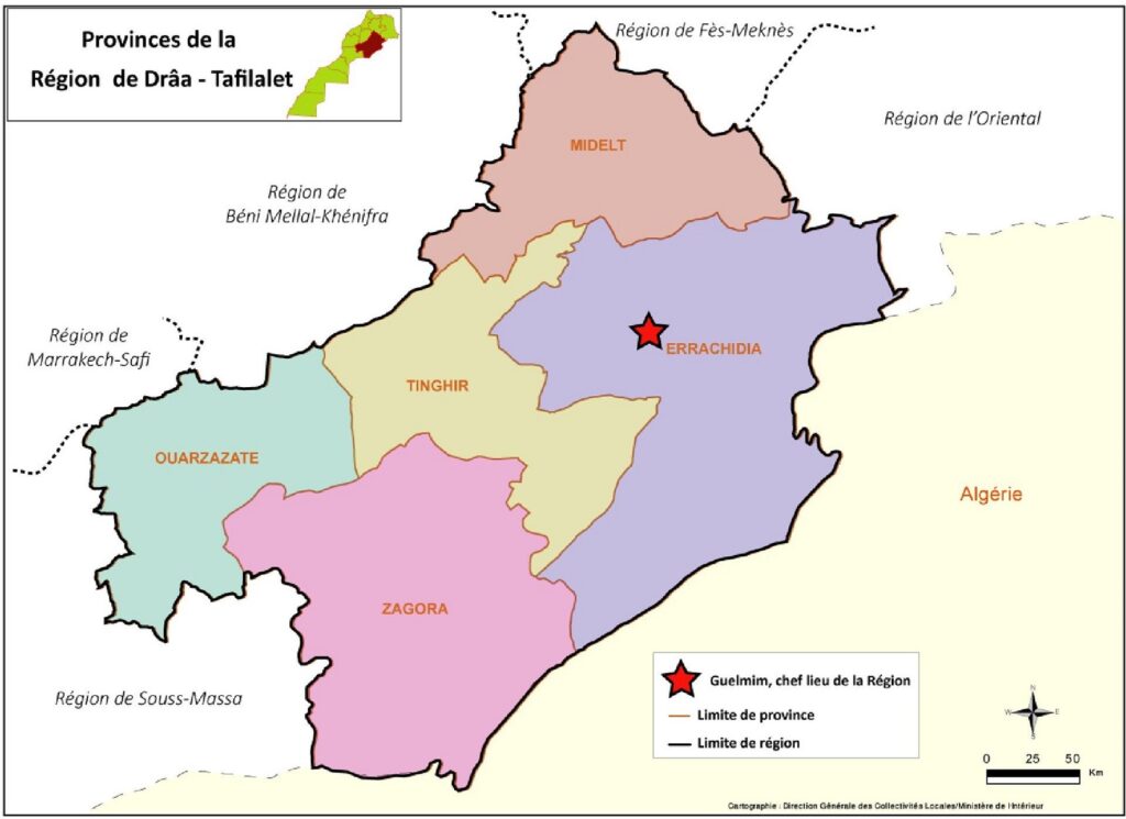Carte des provinces de Drâa Tafilalet.