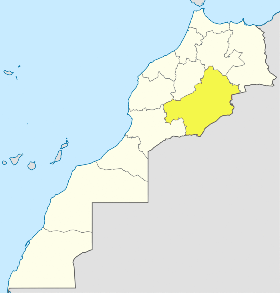 Carte de localisation de la région de Drâa-Tafilalet au Maroc.