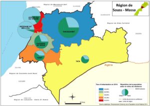 Carte du taux d'urbanisation dans Souss-Massa en 2014.