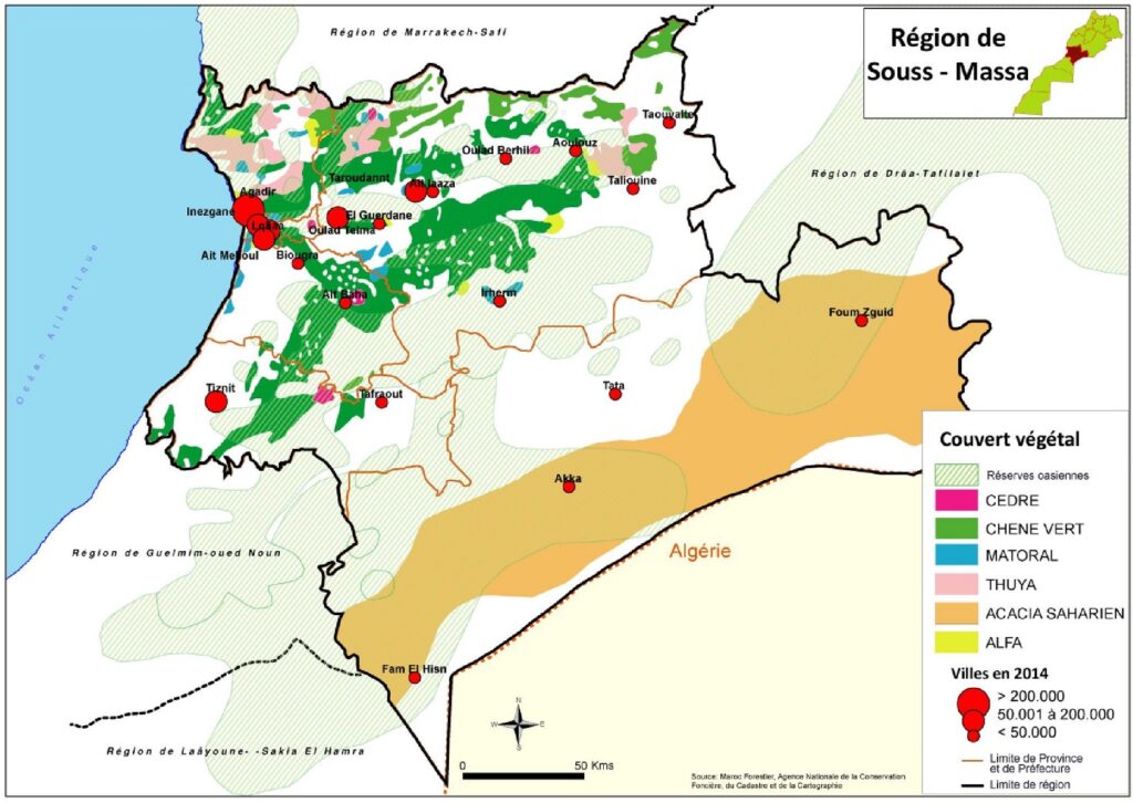 Carte du couvert forestier de Souss-Massa.
