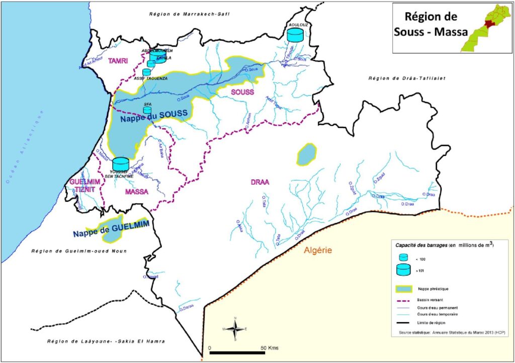 Carte des ressources en eau de Souss-Massa.