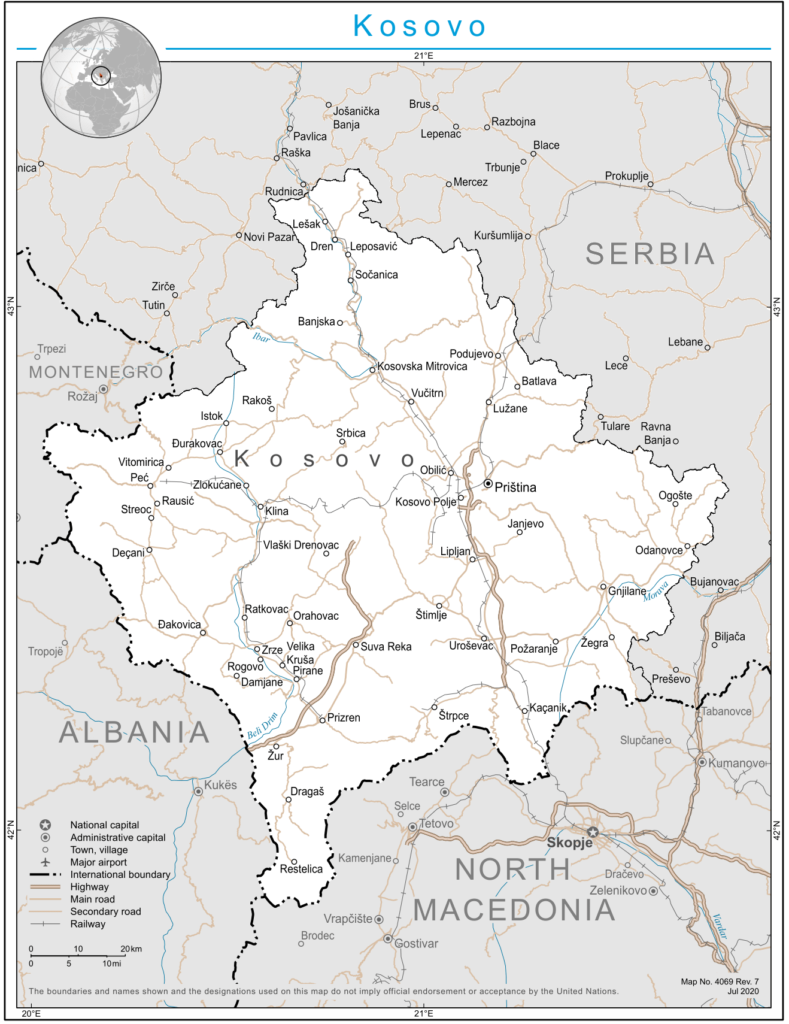 Carte des principales villes du Kosovo.