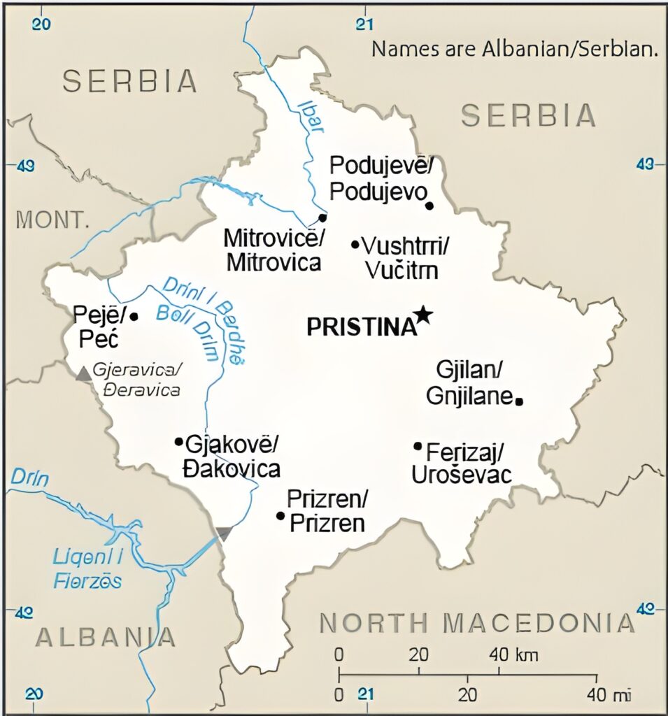 Carte des principales villes du Kosovo