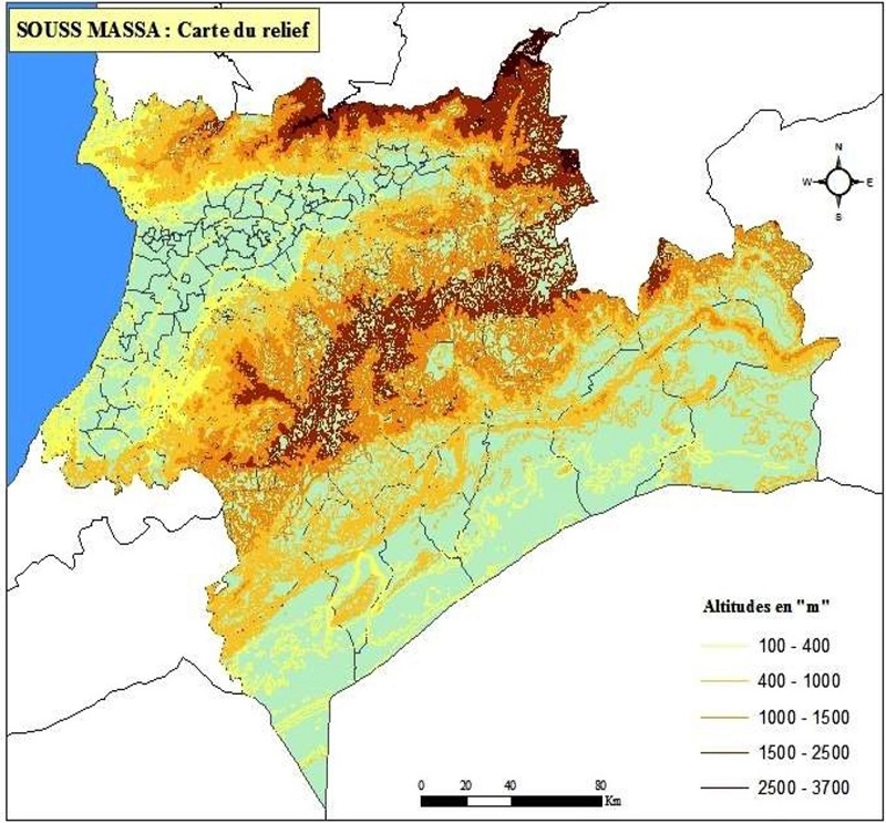 Carte du relief de Souss-Massa.