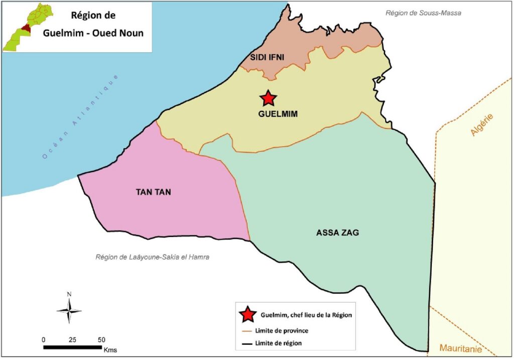 Carte des provinces de Guelmim-Oued Noun.