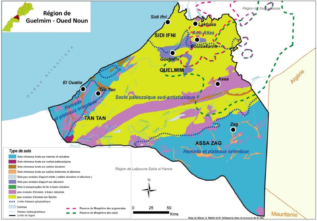 Carte des types de sols de Guelmim-Oued Noun.