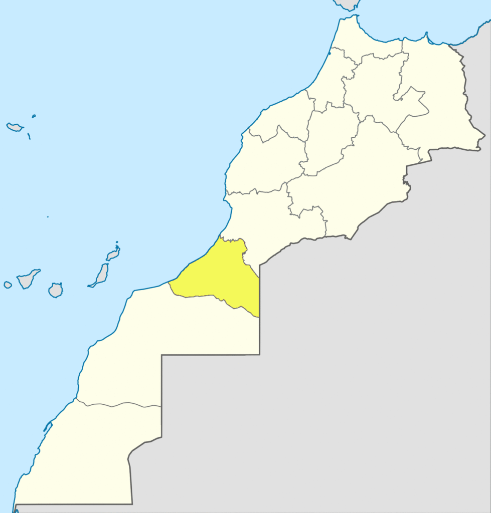 Carte de localisation de la région de Guelmim-Oued Noun au Maroc.
