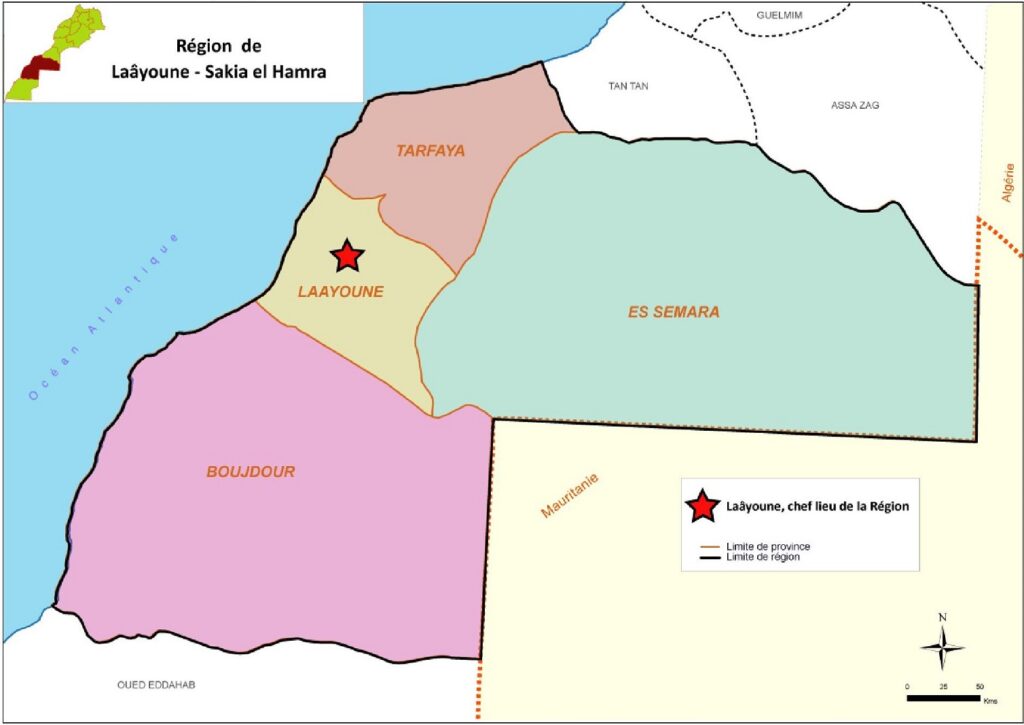 Carte des provinces de Laâyoune-Sakia El Hamra.