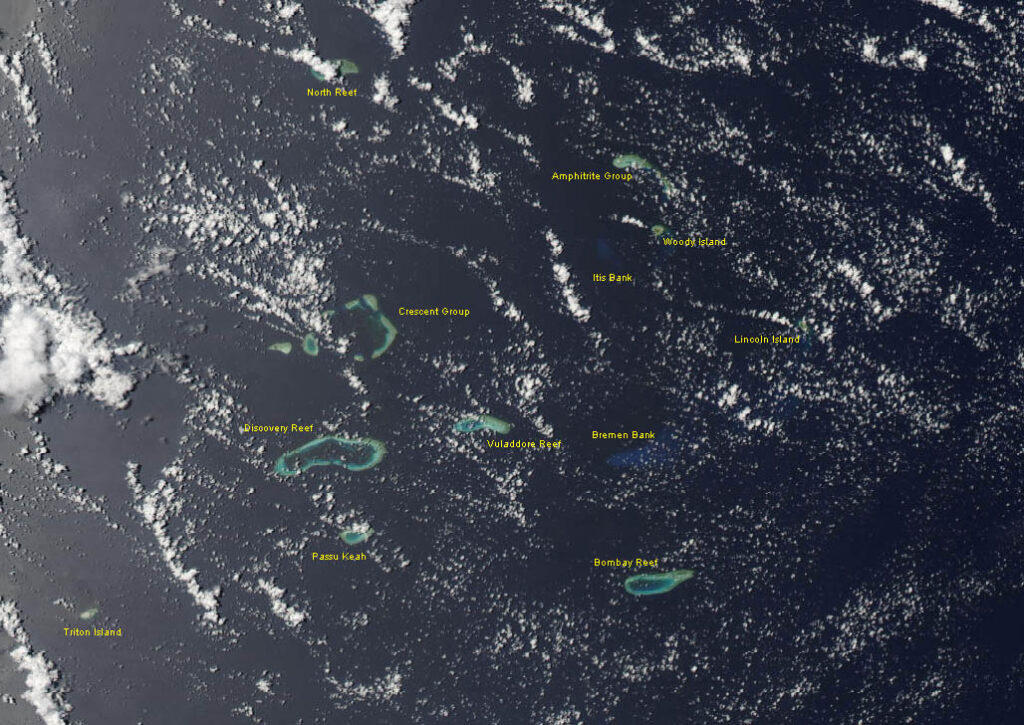 Image satellite des îles de l'Amphitrite et de la chaîne du Croissant