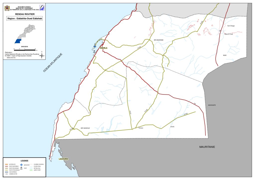 Carte de Dakhla-Oued Ed-Dahab.