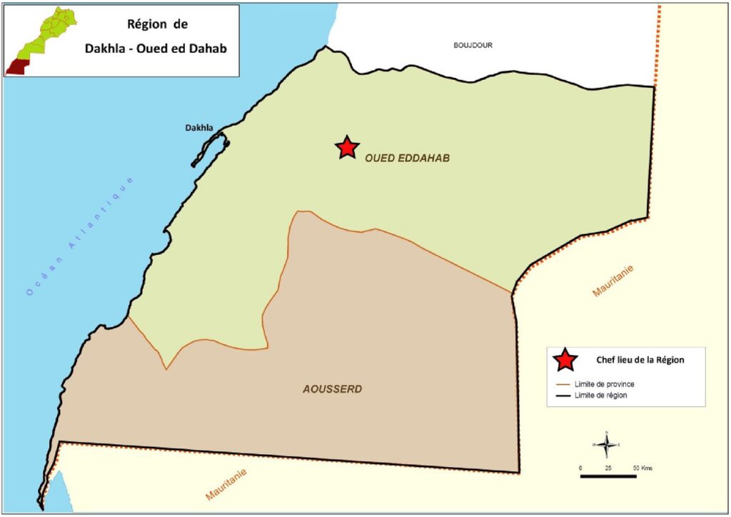 Carte des provinces de Dakhla-Oued Ed-Dahab.
