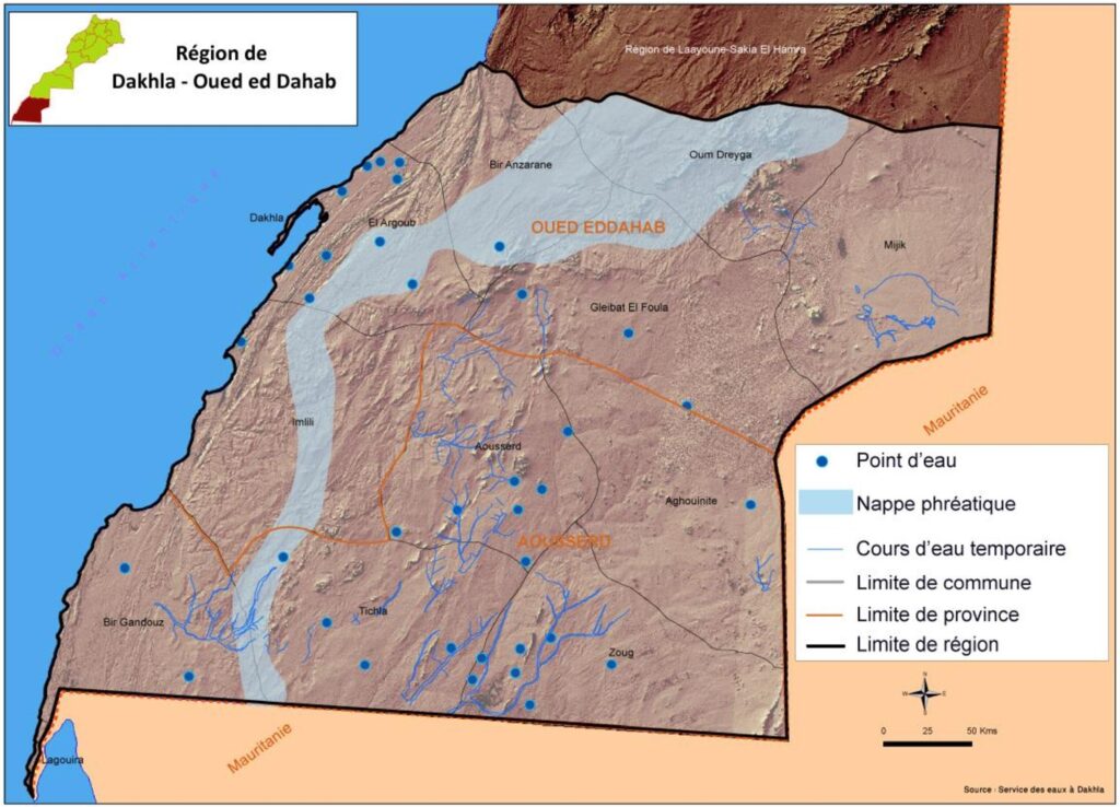 Carte des ressources en eau de Dakhla-Oued Ed-Dahab.