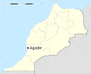 Carte de localisation de la ville d'Agadir au Maroc.