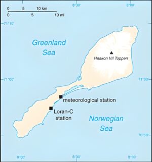 Carte de Jan Mayen montrant l’île dans la mer du Groenland