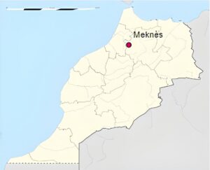 Carte de localisation de la ville de Meknès au Maroc.
