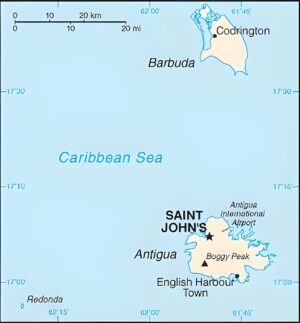 Carte d’Antigua-et-Barbuda dans la mer des Caraïbes