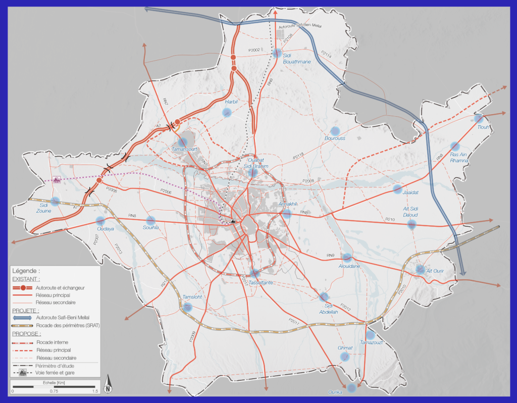 Carte du réseau routier de Marrakech.