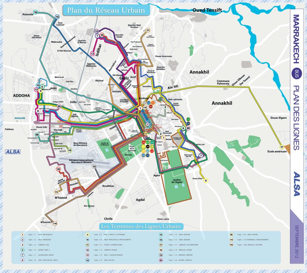 Plan des lignes de bus de Marrakech.