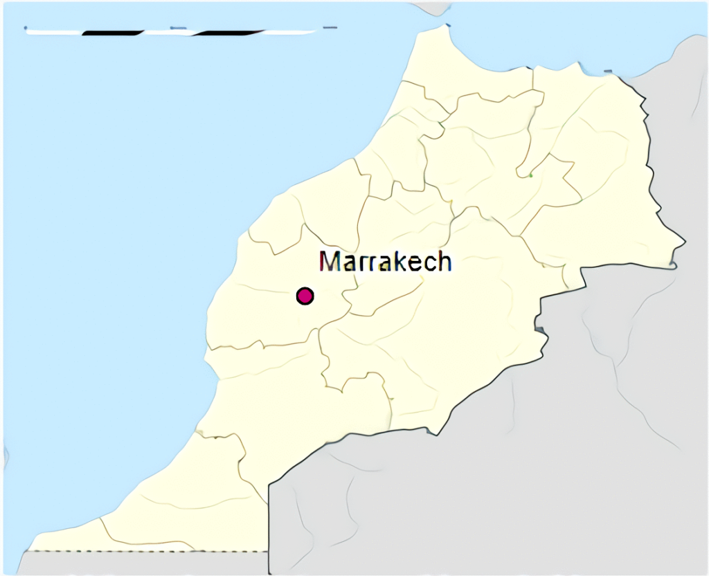 Carte de localisation de la ville de Marrakech au Maroc.
