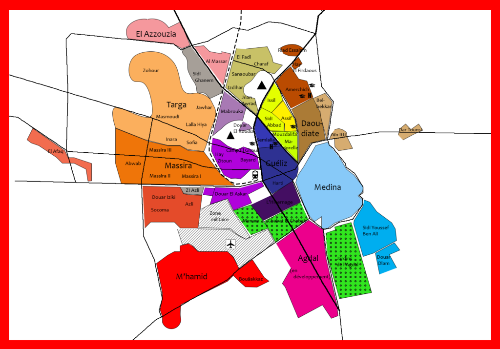 Carte des quartiers de Marrakech.