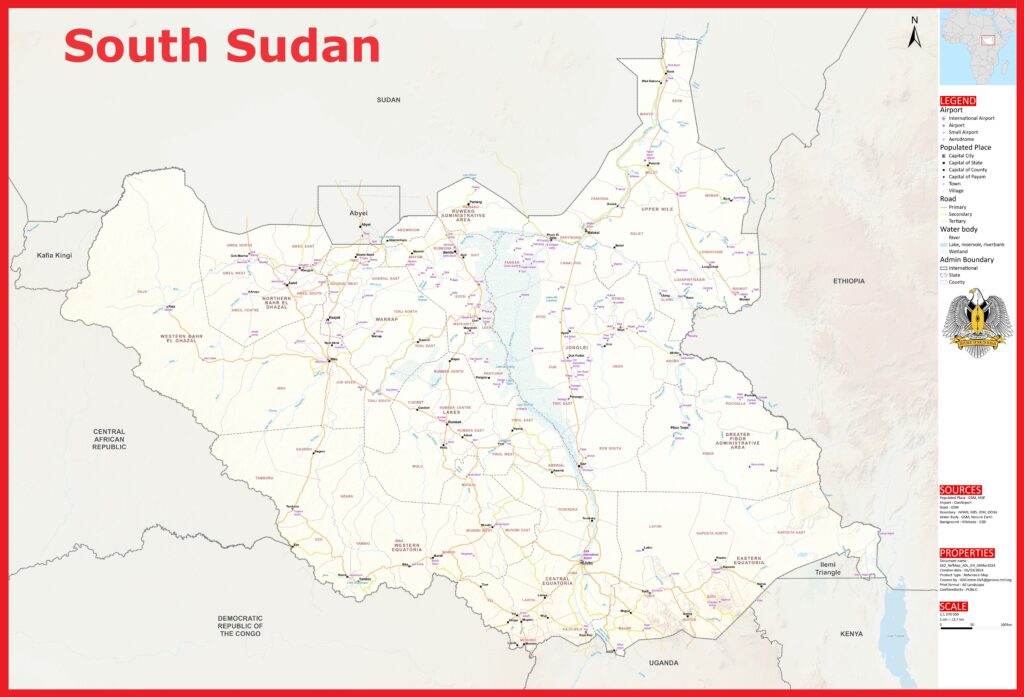 Carte du Soudan du Sud.