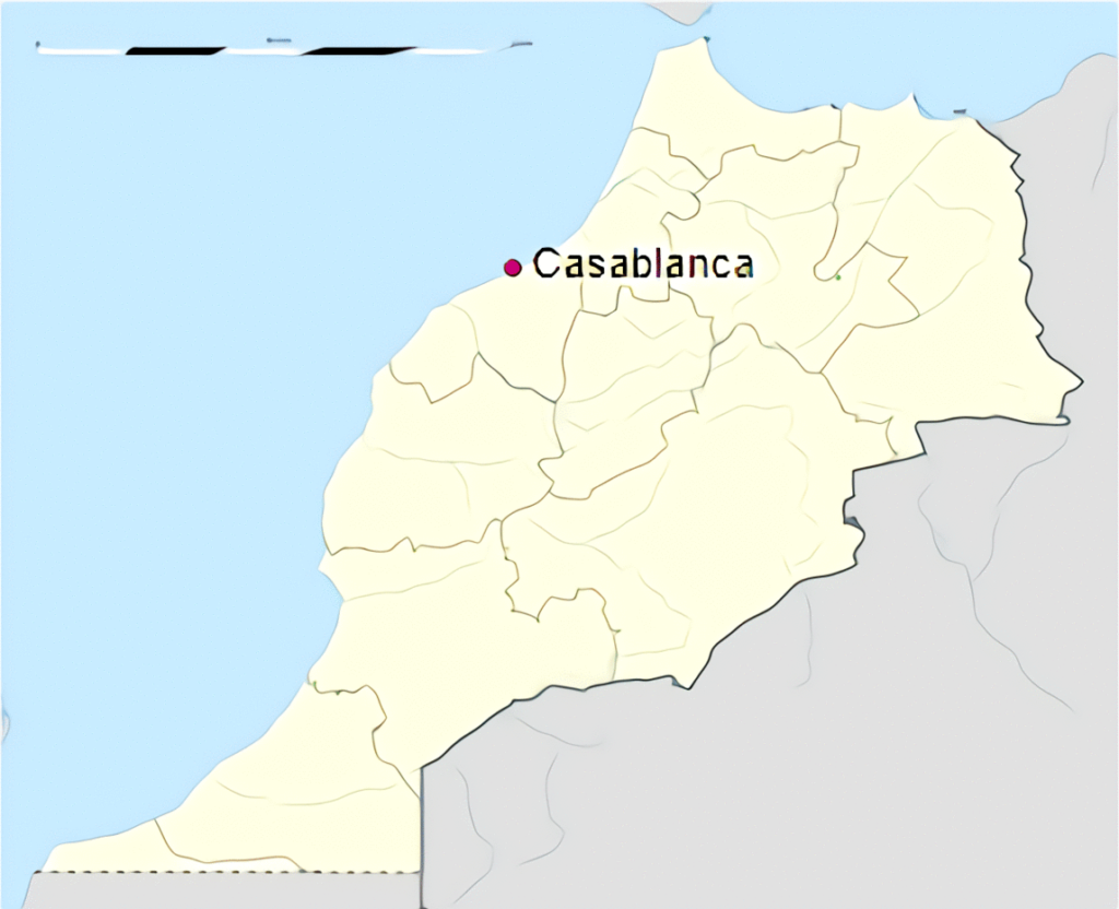 Carte de localisation de la ville de Casablanca au Maroc.