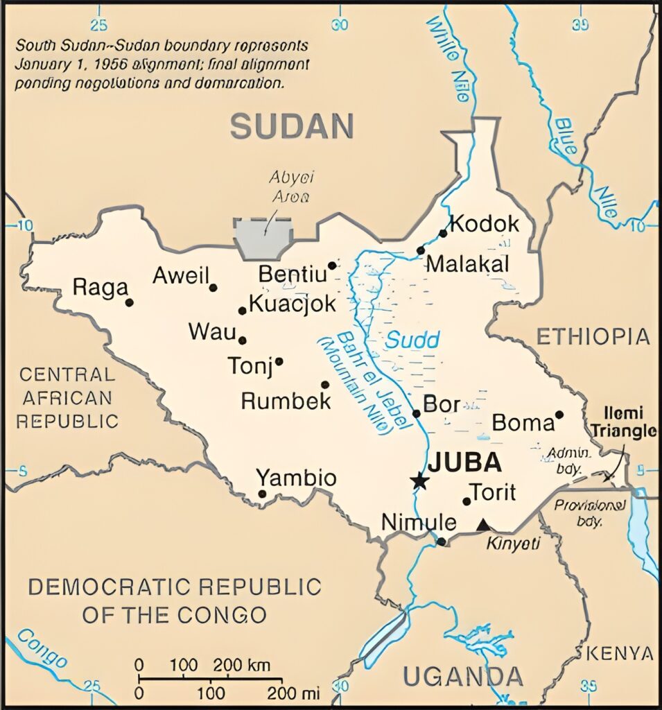 Carte des principales villes du Soudan du Sud
