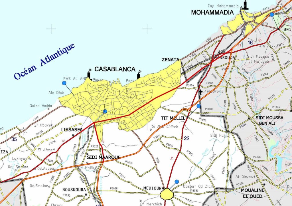 Plan d'accès routier de Casablanca.