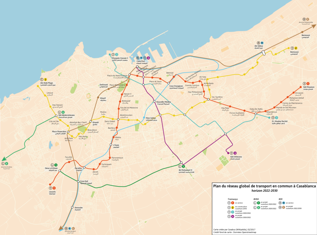 Plan du transport en commun à Casablanca.