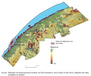 Carte des aires protégées dans le Bas-Saint-Laurent.
