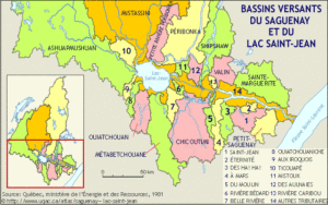 Carte des bassins versants de la rivière Saguenay et du lac Saint-Jean.