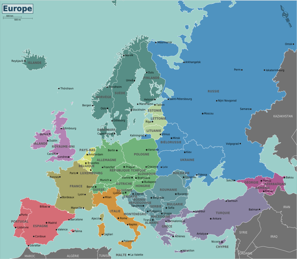 Carte des principales villes de l'Union européenne