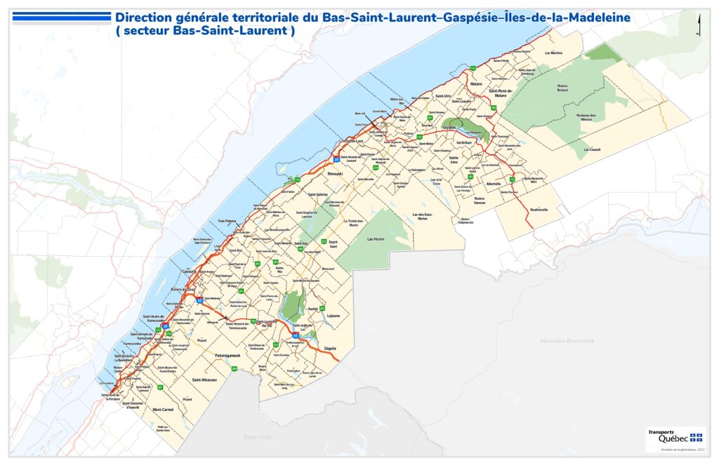 Carte routière du Bas-Saint-Laurent.
