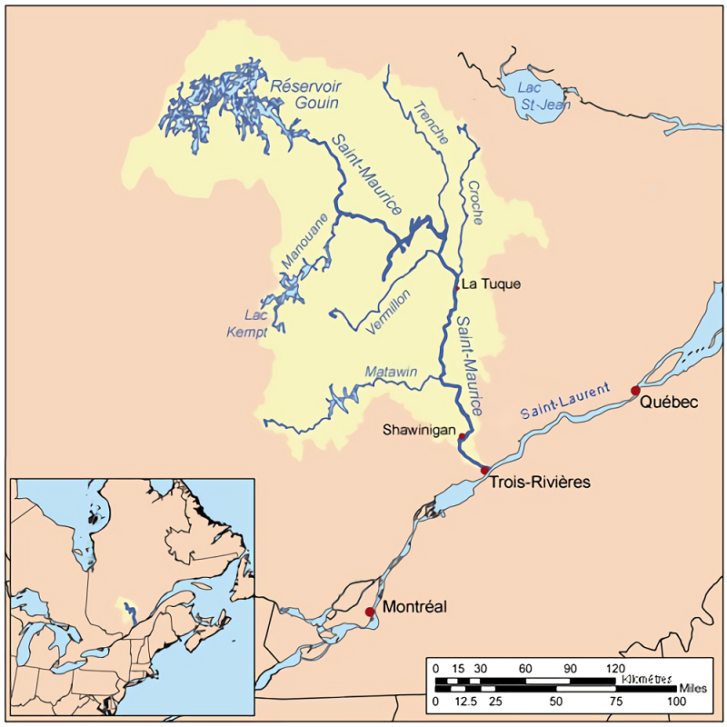 Carte de la rivière Saint-Maurice.