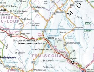 Carte routière des environs de Témiscouata-sur-le-Lac.