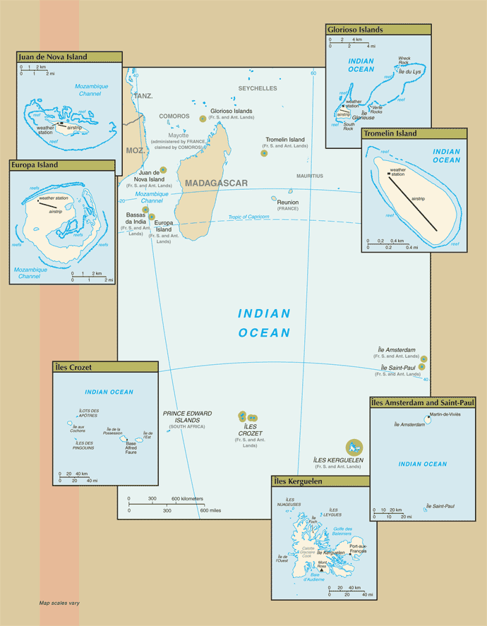 Carte des Terres australes et antarctiques françaises.