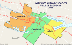 Carte des arrondissements de la ville de Saguenay.