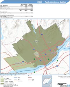 Carte du territoire et limites de l'agglomération de Québec.