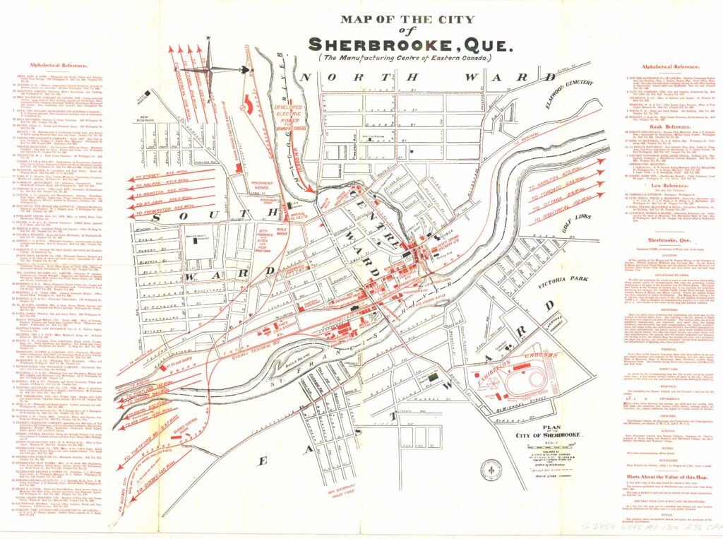 Plan de la ville de Sherbrooke de 1910.