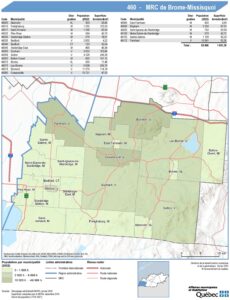 Carte du territoire et limites de la MRC de Brome-Missisquoi.