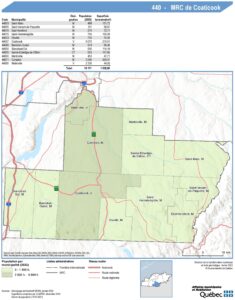 Carte du territoire et limites de la MRC de Coaticook.